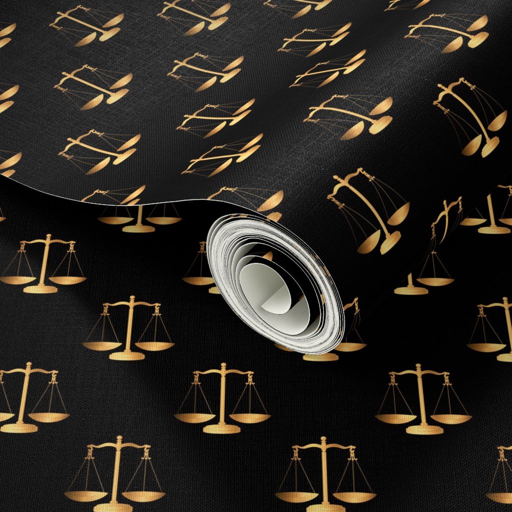 Yellow Gold Scales Of Justice on Black Repeat Wallpaper decor wallpaper