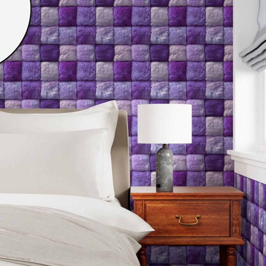 Large Violet Faux Fur Patchwork Fabric - Luxurious Plush Texture Wallpaper crafting wallpaper