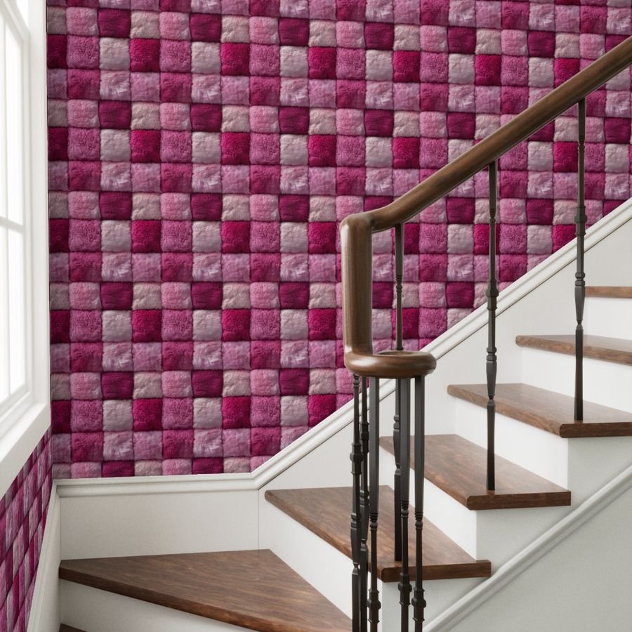 Large Hot Pink and Blush Faux Fur Patchwork Fabric - Luxurious Plush Wallpaper blush wallpaper
