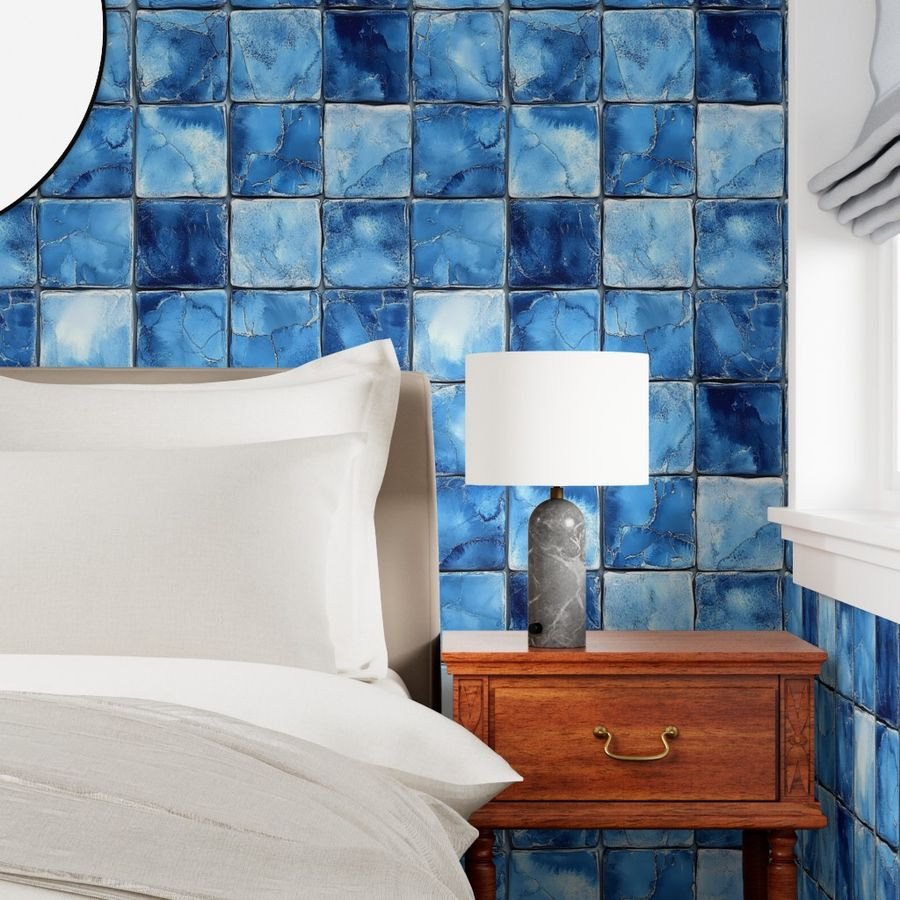 6 inch Blue Mosaic Tiles with Watercolor Effect for Pool or Bathroom Wal decor wallpaper