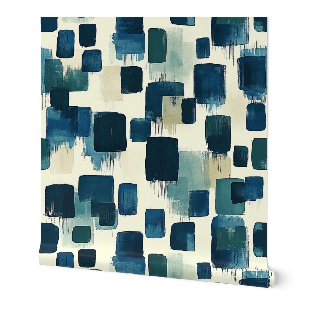Large Abstract Brushstroke City Blocks in Deep Blue and Teal Wallpaper abstract wallpaper