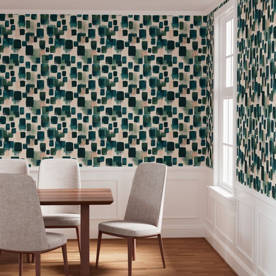 Large Abstract Earthy Brushstroke Blocks in Teal and Soft Peach Wallpaper brushstroke wallpaper