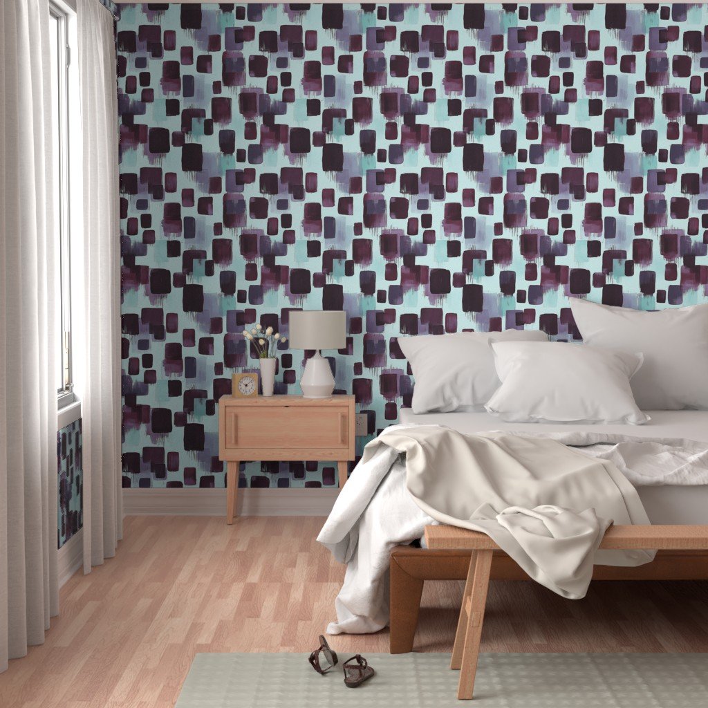Large Abstract Brushstroke Blocks in Burgundy Teal and Soft Mint Wallpaper blocks wallpaper