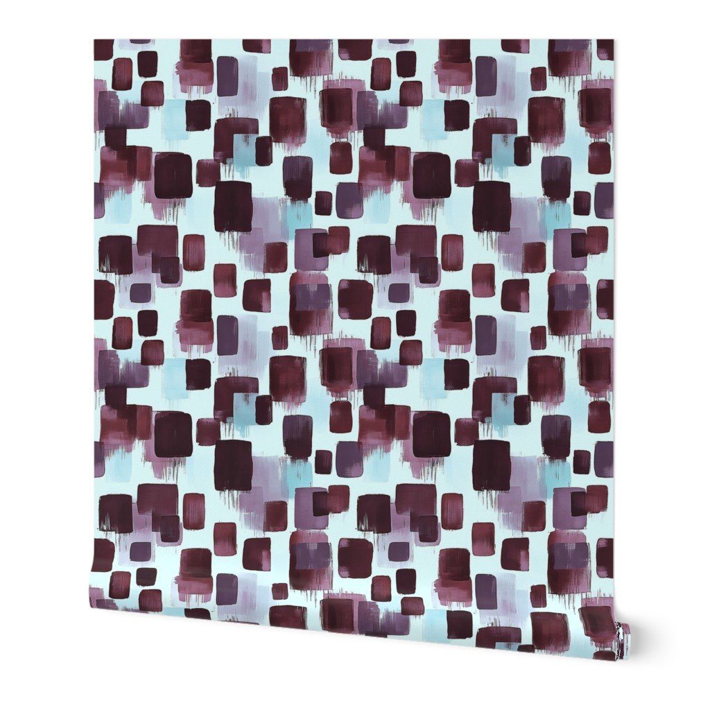 Abstract Brushstroke Blocks in Burgundy Lavender and Soft Mint Wallpaper blocks wallpaper
