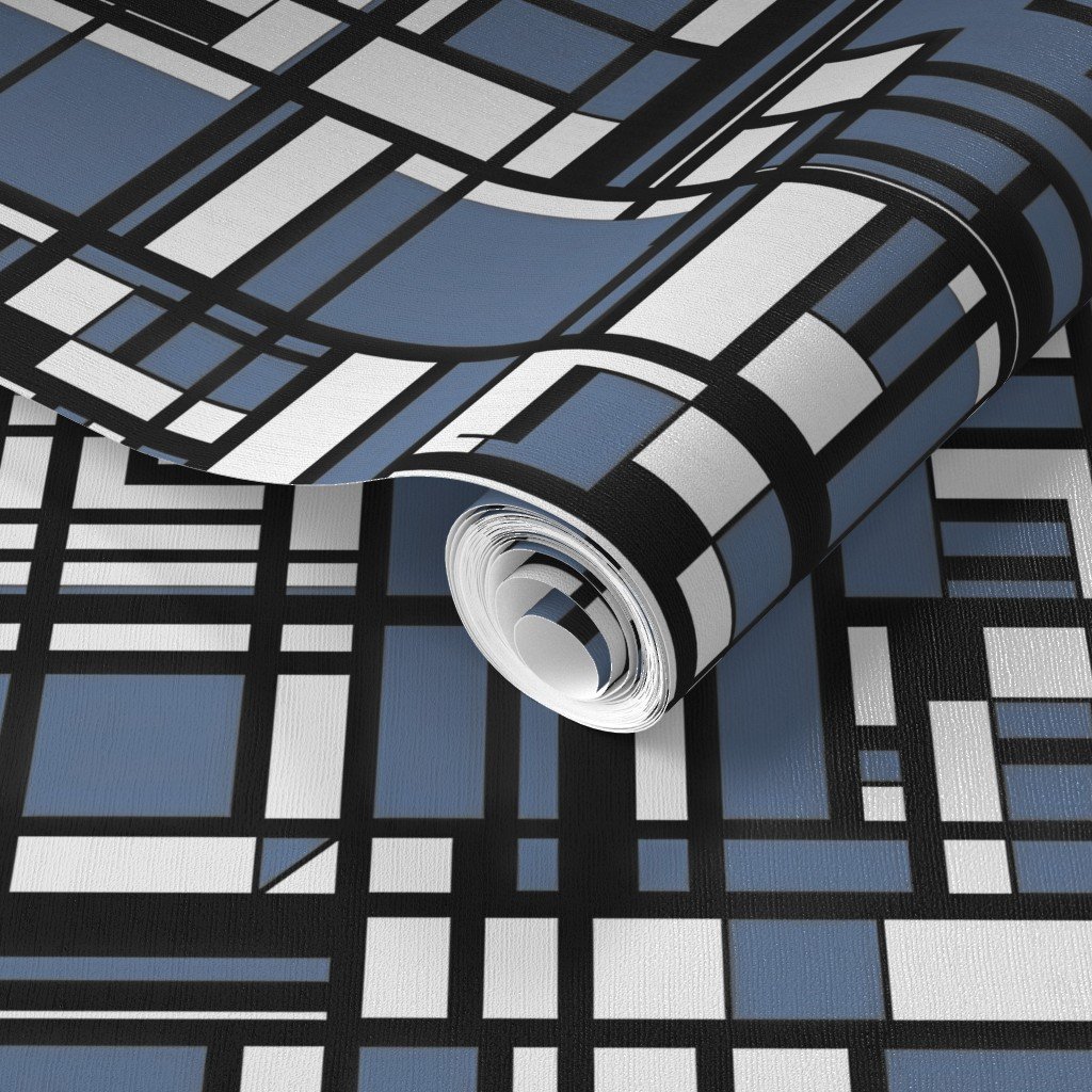 Slate Blue Modernist City Blocks Geometric Pattern Wallpaper bold print wallpaper