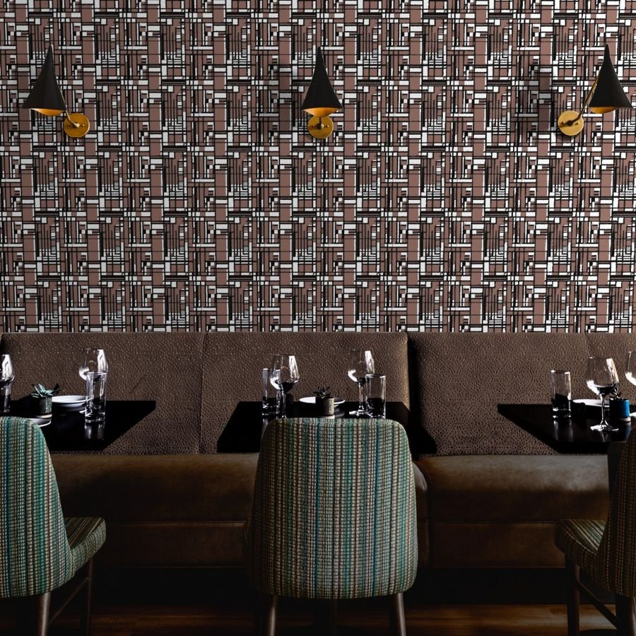 Clay Brown Modernist City Blocks Geometric Pattern Wallpaper bold print wallpaper