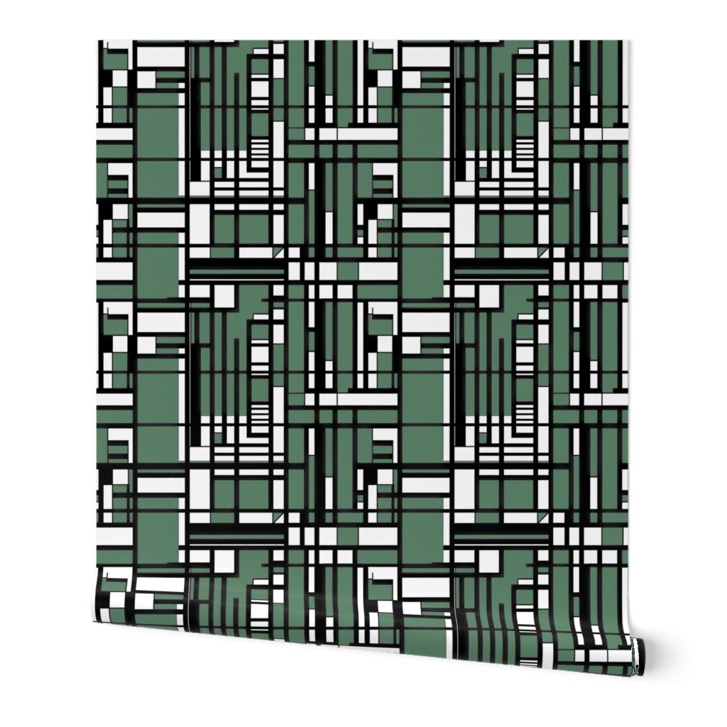 Eucalyptus Green Modernist City Blocks Geometric Pattern Wallpaper bold print wallpaper