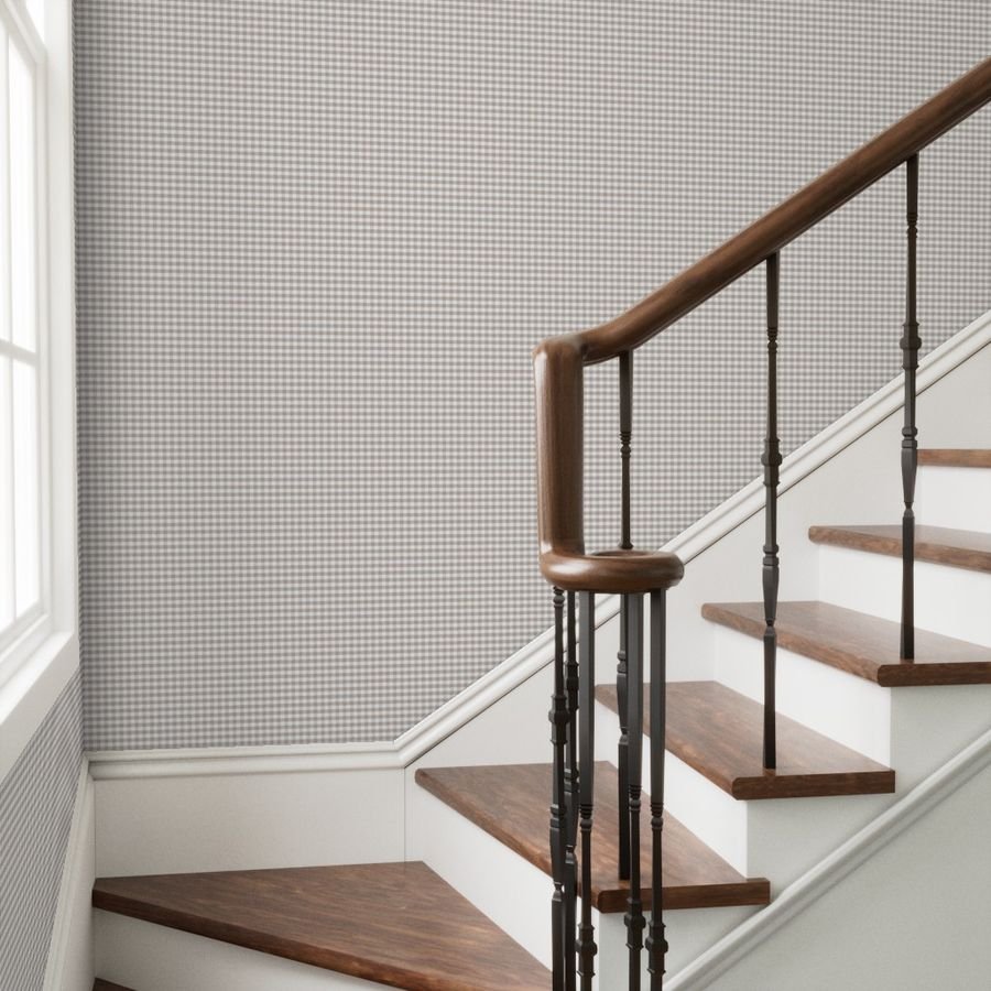 Misty Taupe Gingham Check Plaid Pattern Wallpaper checkered wallpaper