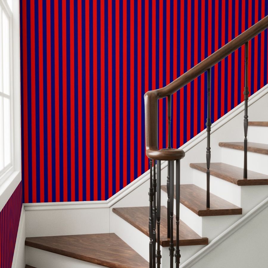 Bold Coastal Classic Red and Navy Blue Cabana Tent Stripe Wallpaper mockup view