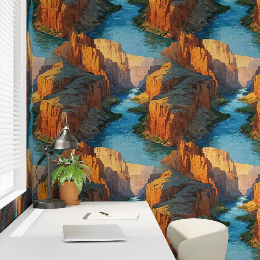 Summer Sun Over the Grand Canyon Watercolor Landscape Wallpaper canyon wallpaper
