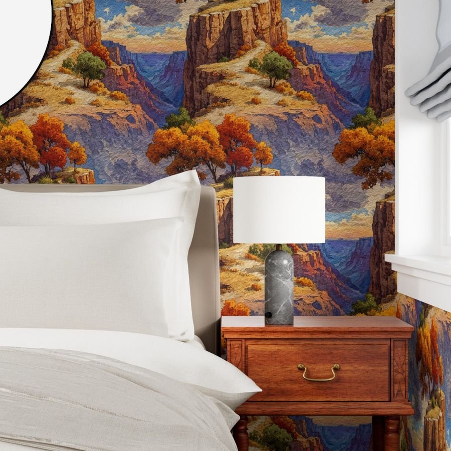 Autumn Glow Over the Grand Canyon Watercolor Landscape Wallpaper autumn wallpaper