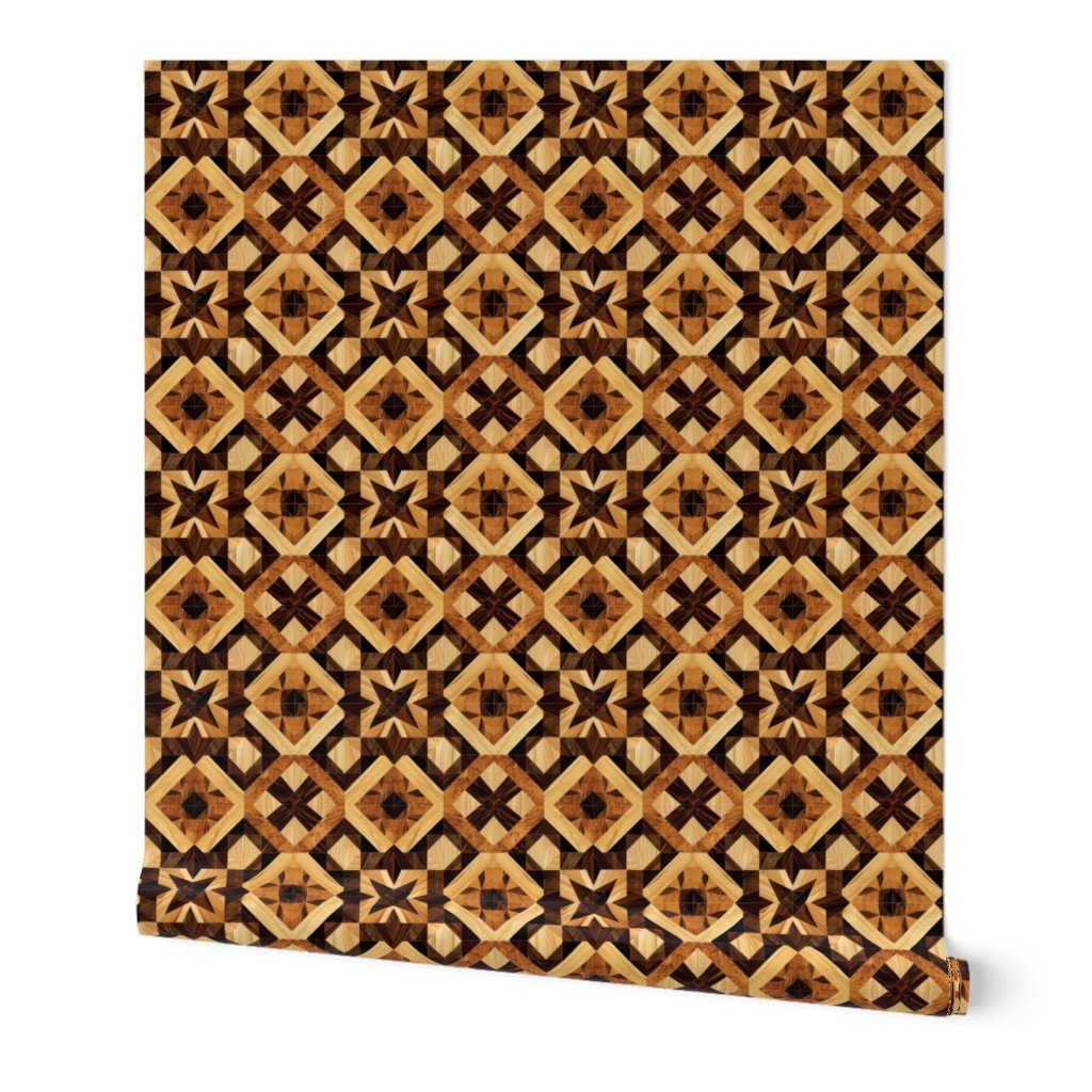 Small Geometric Marquetry Wood Inlay Pattern in Warm Natural Tones Wallpaper wood texture wallpaper