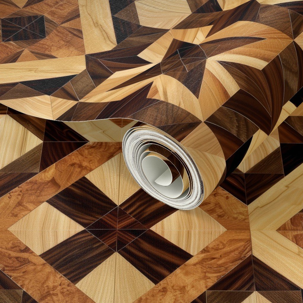 Geometric Marquetry Wood Inlay Pattern in Warm Natural Tones Wallpaper wood texture wallpaper