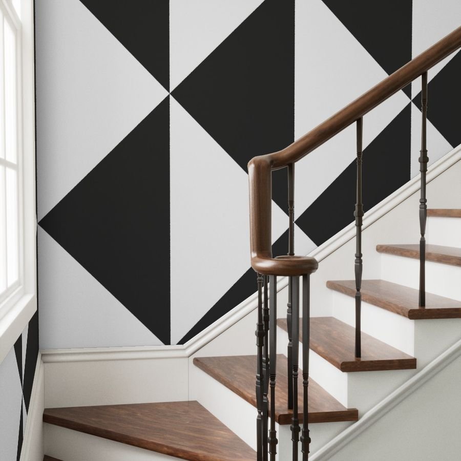 Bold Charcoal and White Oversized Geometric Diamond Wallpaper Wallpaper charcoal wallpaper