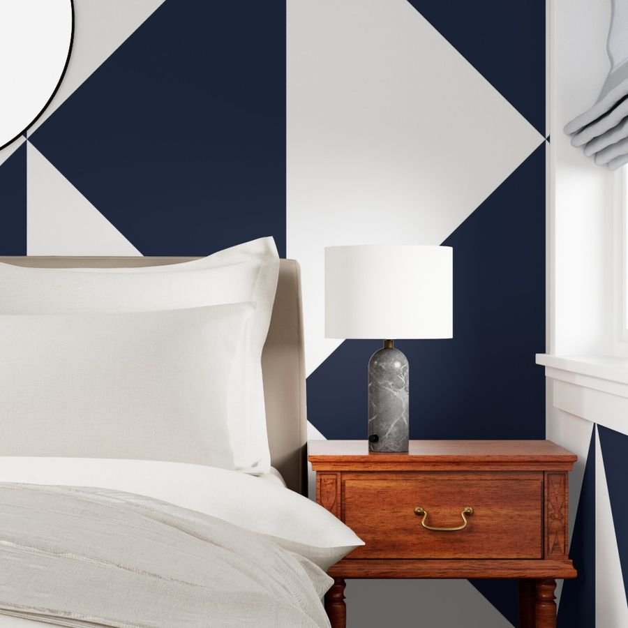 Bold Navy and White Oversized Geometric Diamond Wallpaper chevron wallpaper