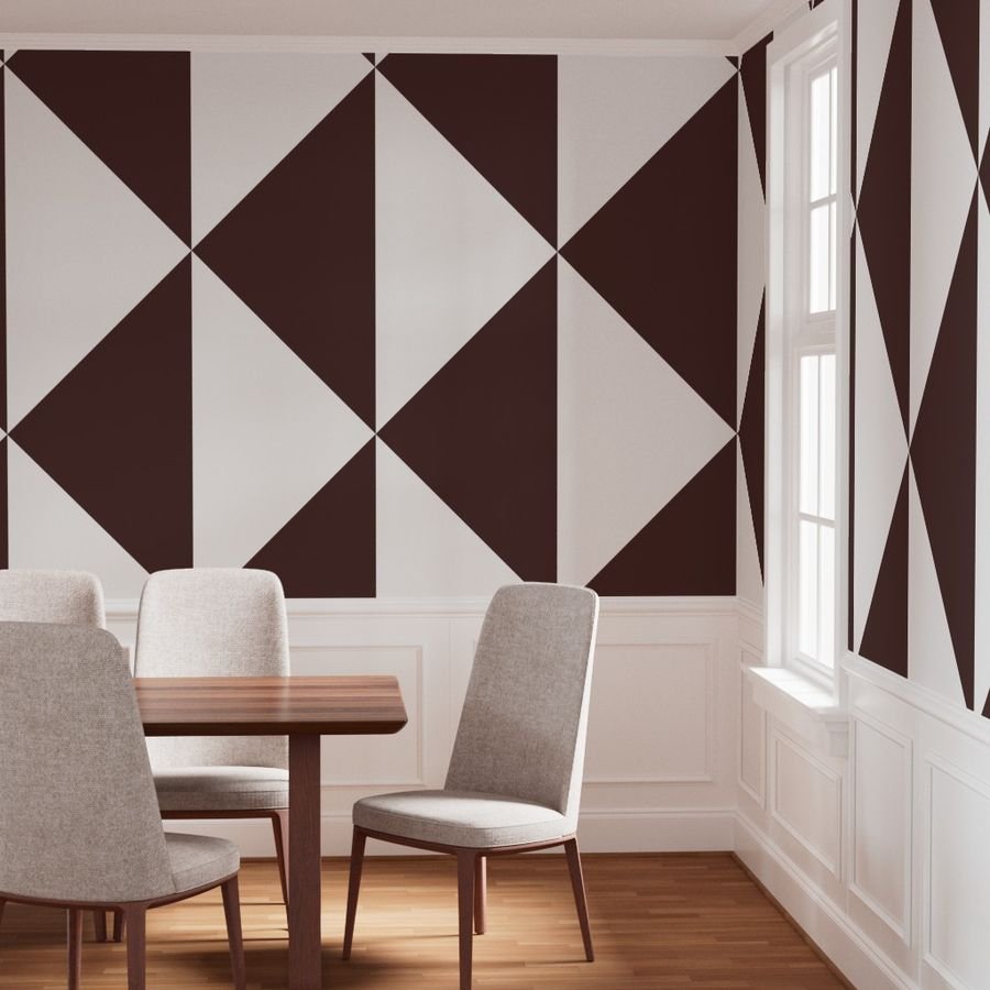 Bold Chocolate Brown and White Oversized Geometric Diamond Wallpaper architectural wallpaper