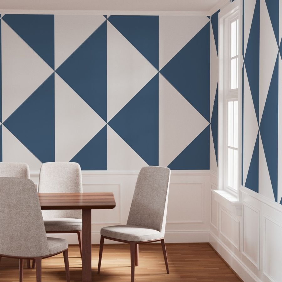 Bold Slate Blue and White Oversized Geometric Diamond Wallpaper architectural wallpaper