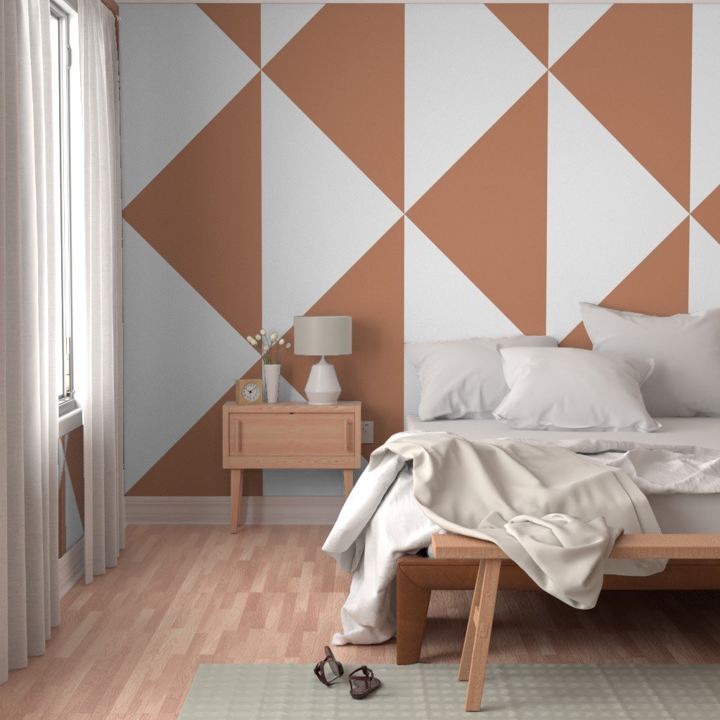 Bold Soft Clay and White Oversized Geometric Diamond Wallpaper architectural wallpaper