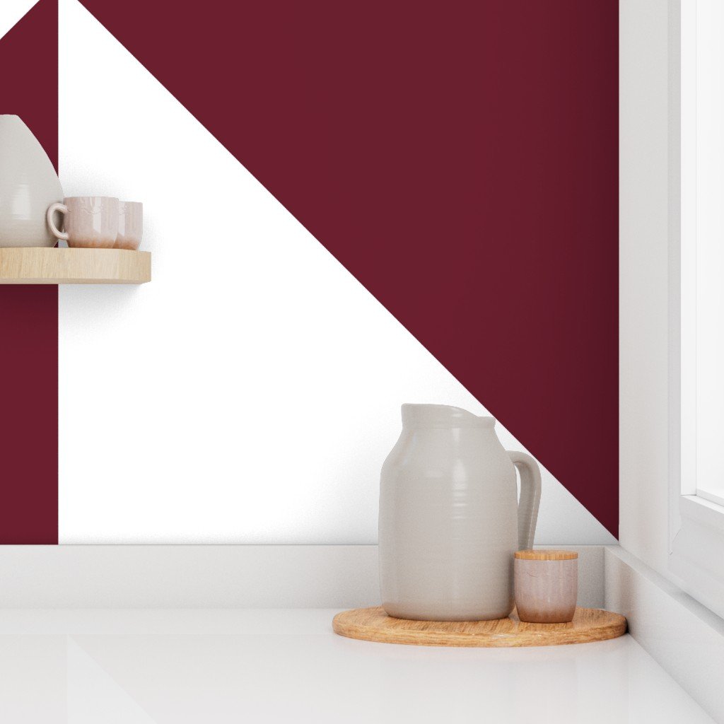 Bold Deep Burgundy and White Oversized Geometric Diamond Wallpaper lifestyle view