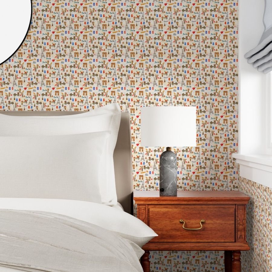 Adorable Whimsical Watercolor Paris Motifs with Eiffel Tower Wallpaper hand drawn wallpaper