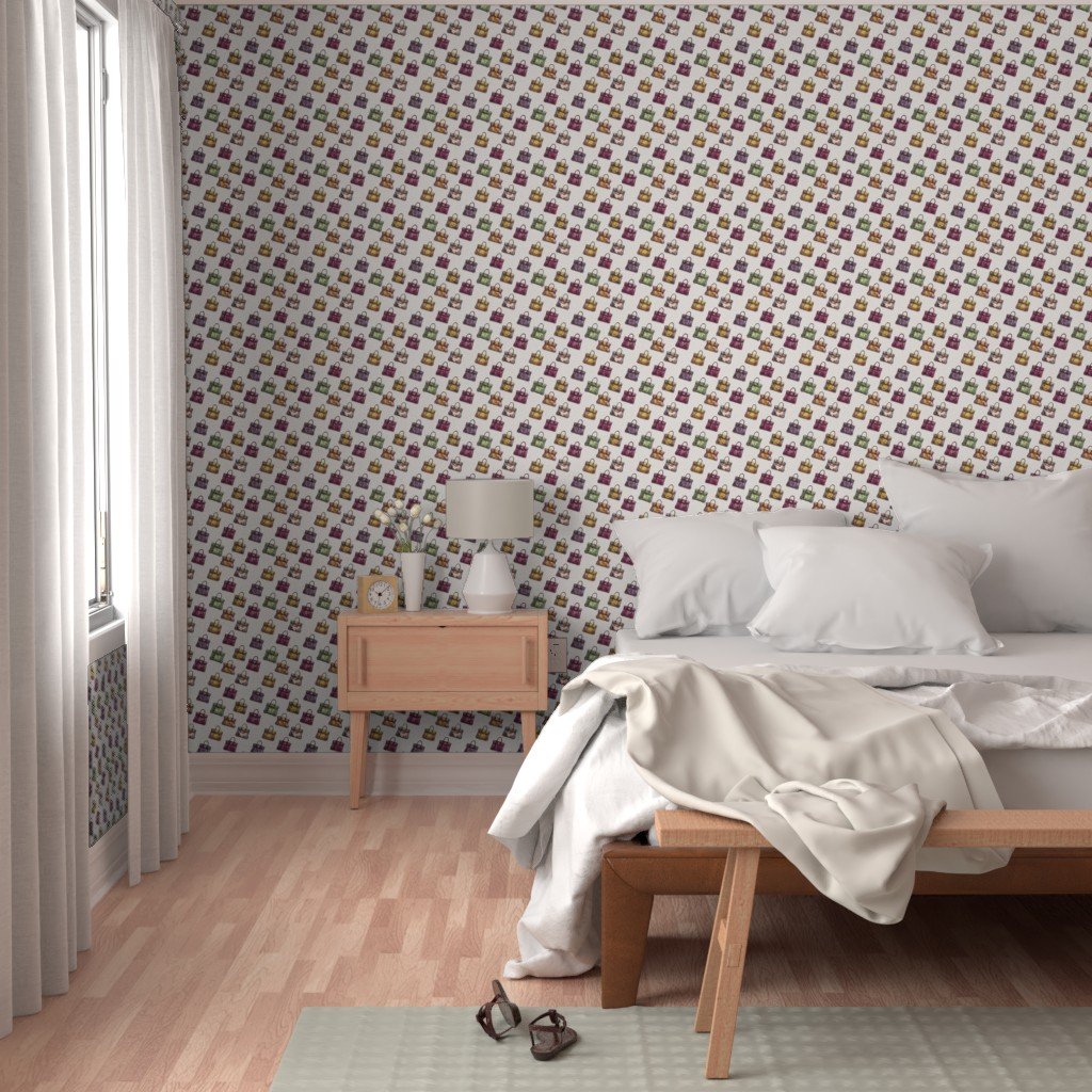 Small Scale Luxury Handbag Motif in Cool Jewel Tones Wallpaper repeat pattern wallpaper