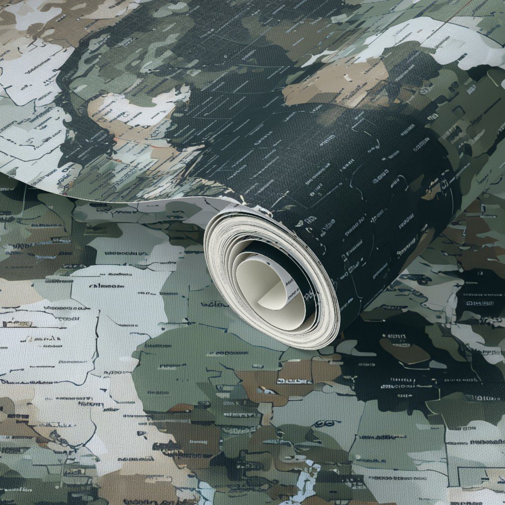 USA State Outline Camouflage in Sage Green and Slate Wallpaper bold wallpaper