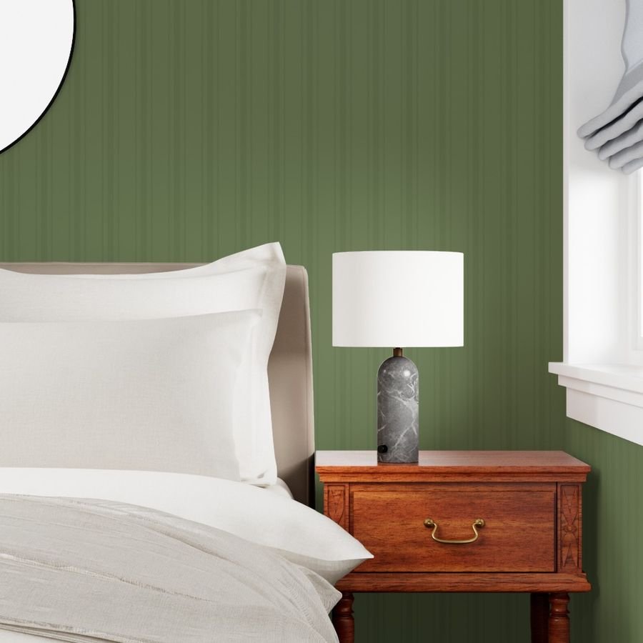 Tonal Olive Green Tailored Ticking Stripe Cottage Farmhouse Wide Stri Wallpaper earth tones wallpaper