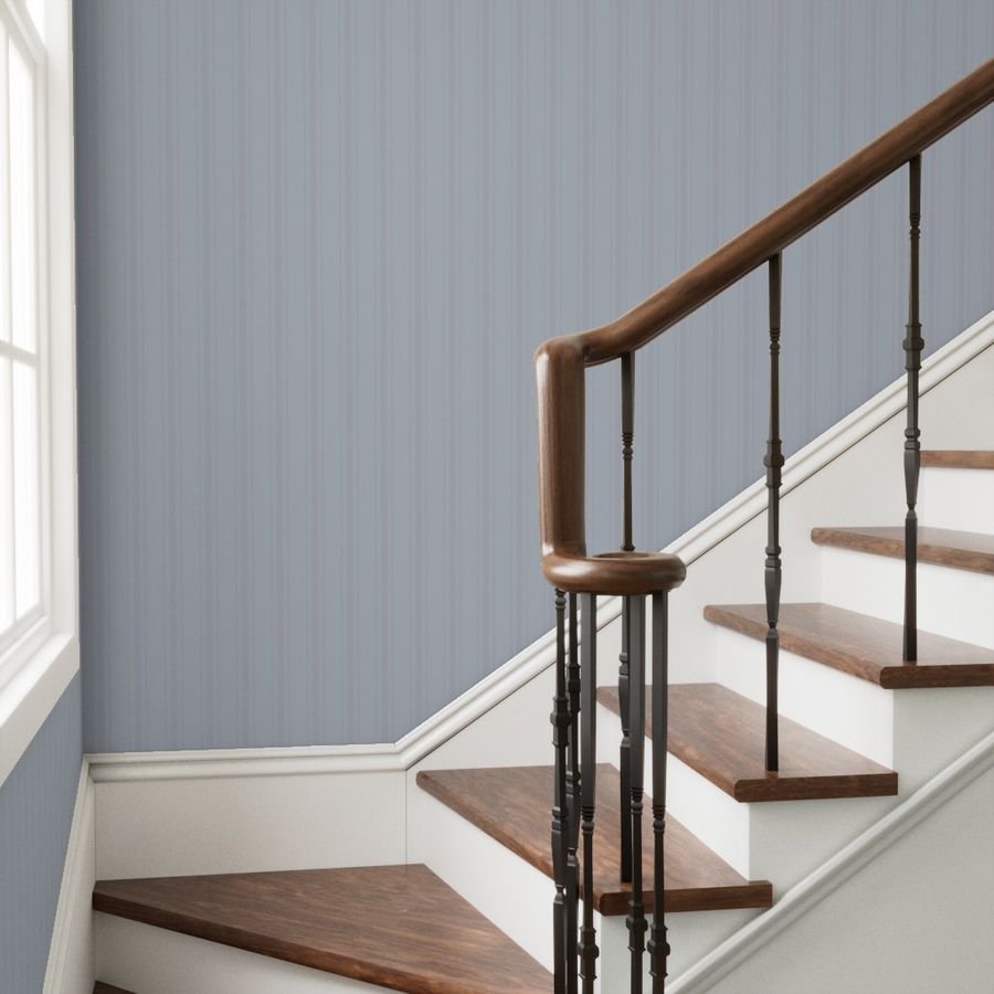 Tonal Cool Gray Tailored Ticking Stripe Cottage Farmhouse Wide Stripe Wallpaper home style wallpaper