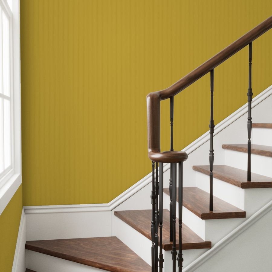 Tonal Gold Yellow Tailored Ticking Stripe Cottage Farmhouse Small Sca Wallpaper stripe pattern wallpaper