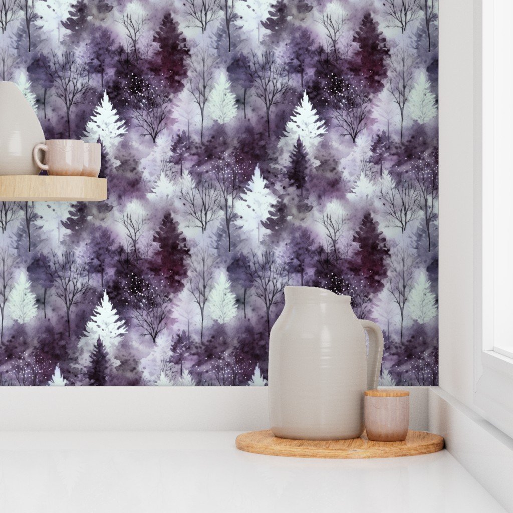 Small Endless Winter Tree Dreamscape Trees in Soft Plum Misty Forest Wallpaper botanical wallpaper