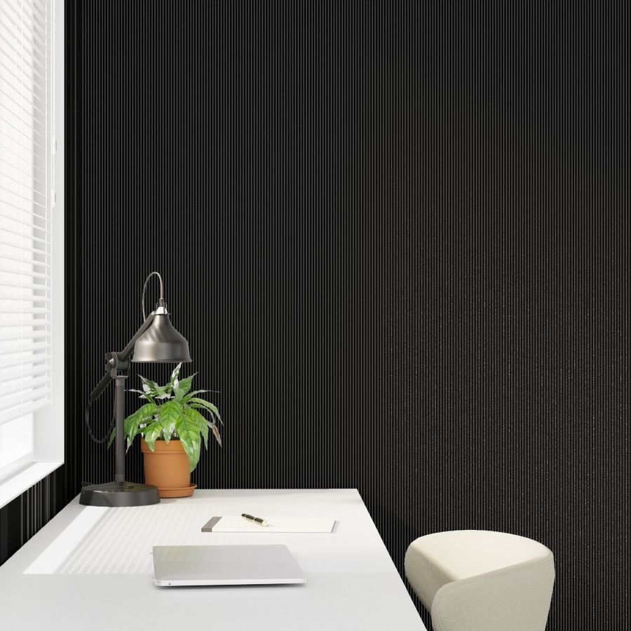 Classic White Pinstripe on Black Office Stripe Pattern Wallpaper office fabric wallpaper