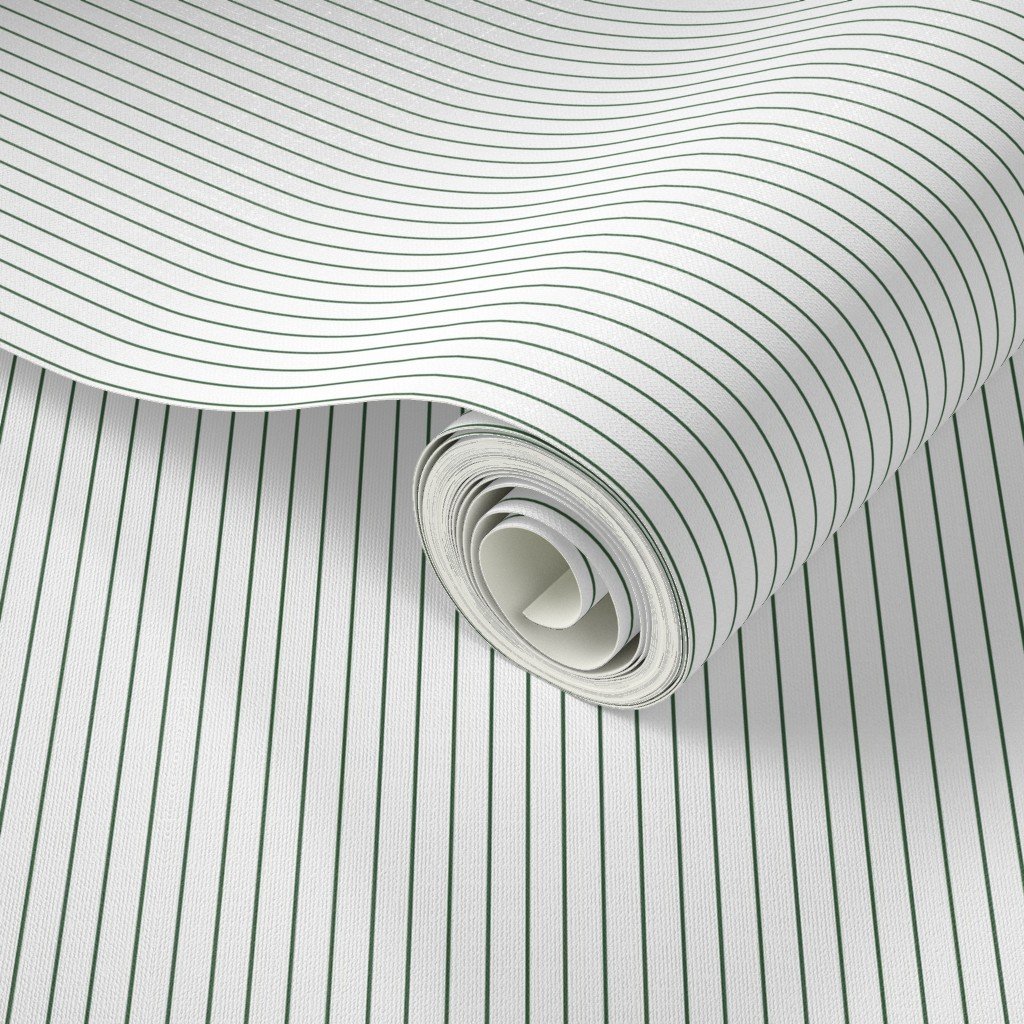 Classic Hunter Green Pinstripe on White Office Stripe Pattern Wallpaper office fabric wallpaper