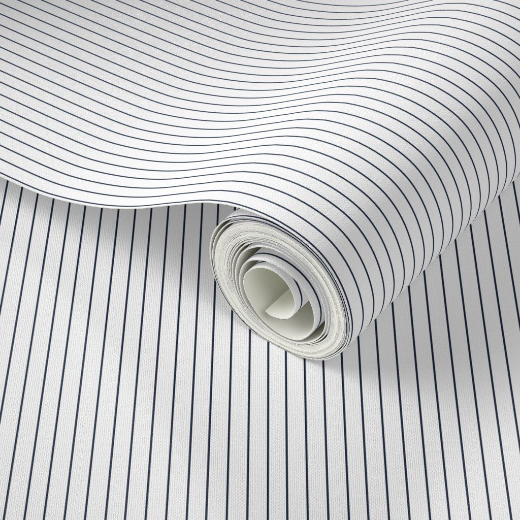 Classic Navy Blue Pinstripe on White Office Stripe Pattern Wallpaper office fabric wallpaper