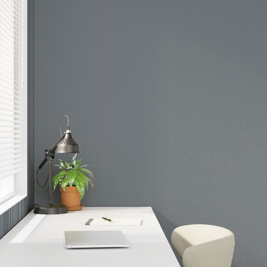 Classic White Pinstripe on Steel Gray Office Stripe Pattern Wallpaper office fabric wallpaper