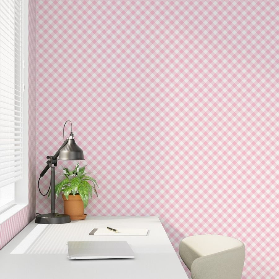 Baby Pink Gingham Check Plaid Wallpaper cottagecore wallpaper