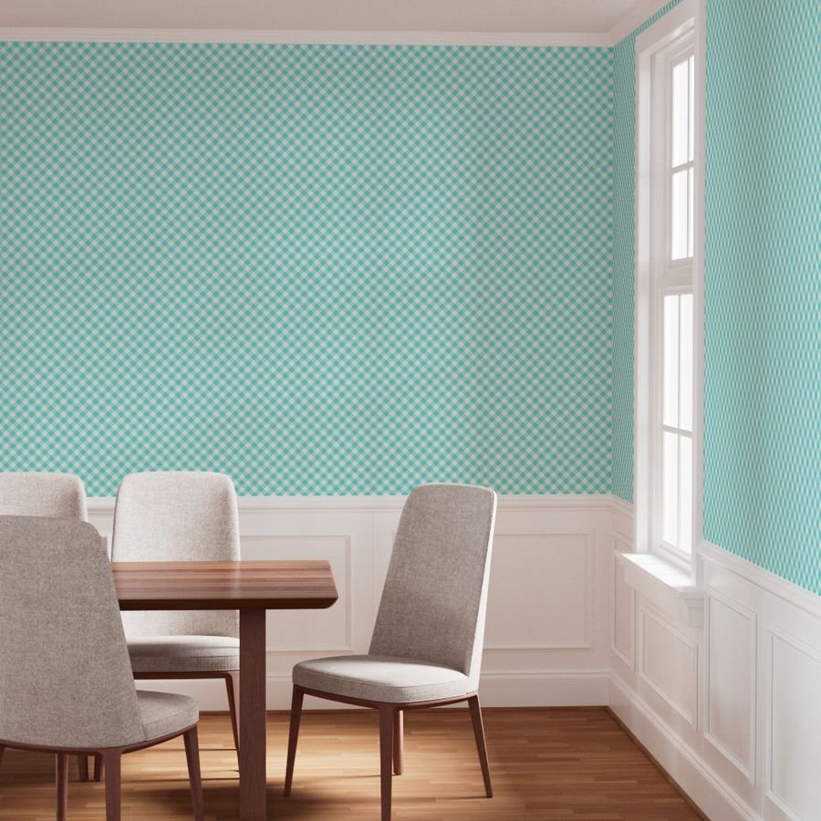 Turquoise Teal Gingham Check Plaid Wallpaper farmhouse wallpaper