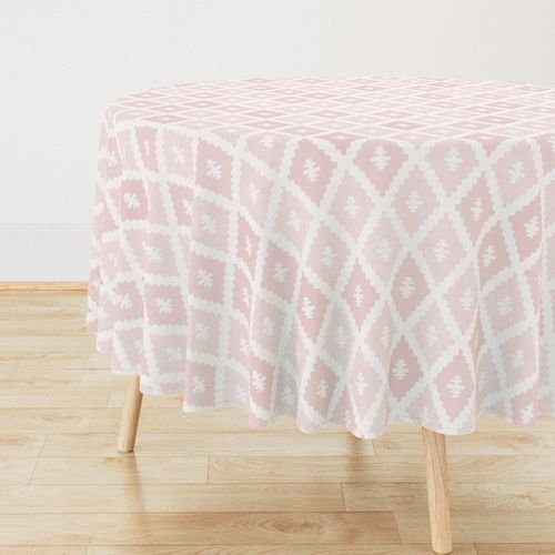 Large Sun Faded Mediterranean Diamond Pattern in Blush Shell Pink Design Collection Home Styling Collection pastel pink tablecloth design