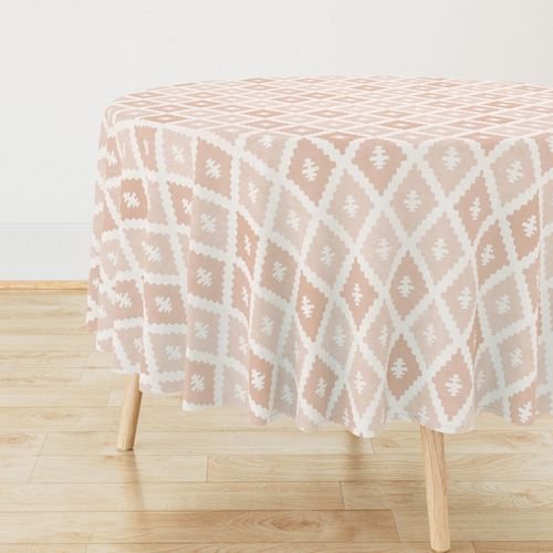 Large Sun Faded Mediterranean Diamond Pattern in Peach Sand Pink Decor Collection Interior Collection peach pink tablecloth design