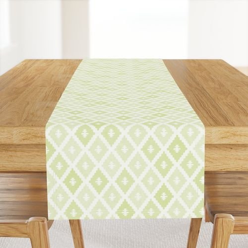 Small Sun Faded Mediterranean Diamond Pattern in Lime Sage Green Interior Collection Design Collection muted olive table runner design
