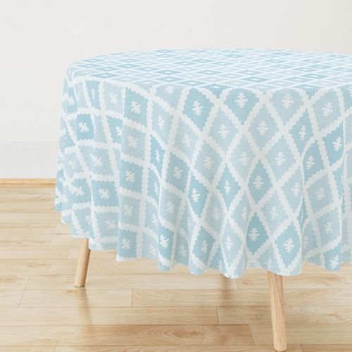 Large Sun Faded Mediterranean Diamond Pattern in Powder Sky Blue Home Styling Collection Home Decor Collection powder blue tablecloth design
