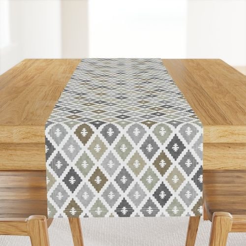 Small Weathered Olive Sage Diamond Pattern in Charcoal and Sand Home Styling Collection Home Decor Collection earth tone table runner design
