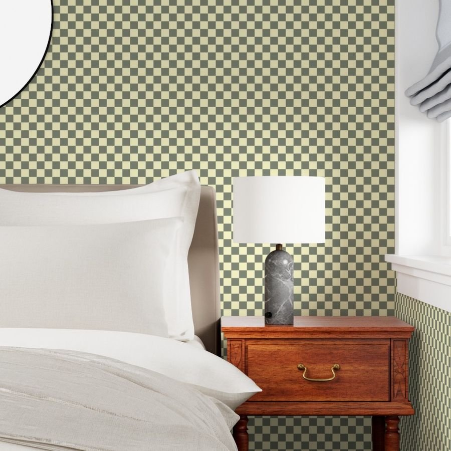Classic Sage Green and Cream White 1 Inch Check Wallpaper kitchen decor wallpaper