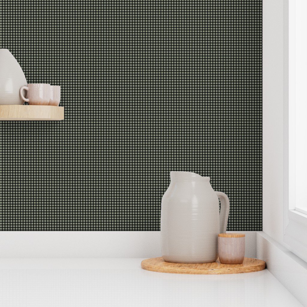 Classic Black and Sage Green 1/2 Inch Grid Wallpaper black grid wallpaper