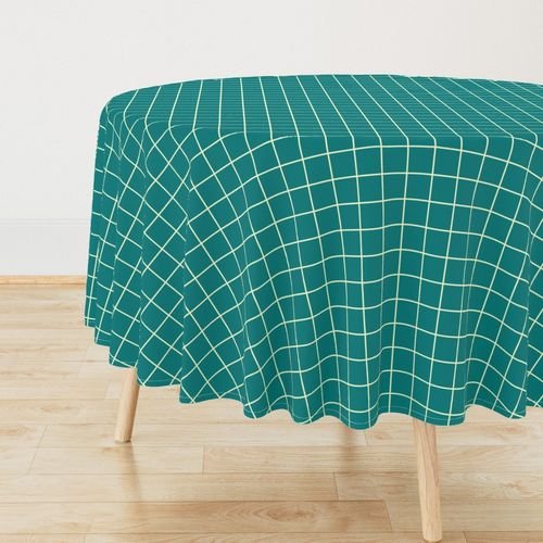 Classic Cream White and Teal 2 Inch Grid Interior Collection Home Styling Collection teal grid tablecloth design