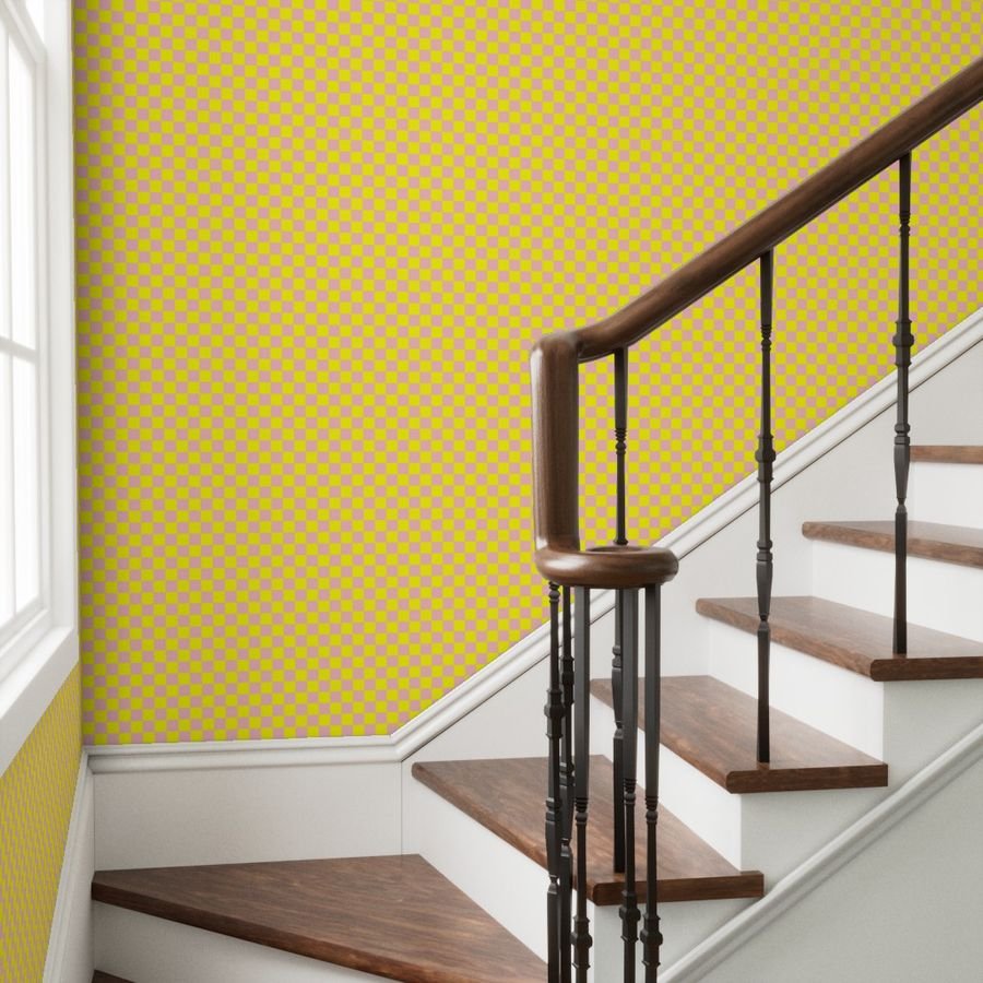 Classic Pink and Yellow 1 Inch Check Wallpaper geometric check wallpaper