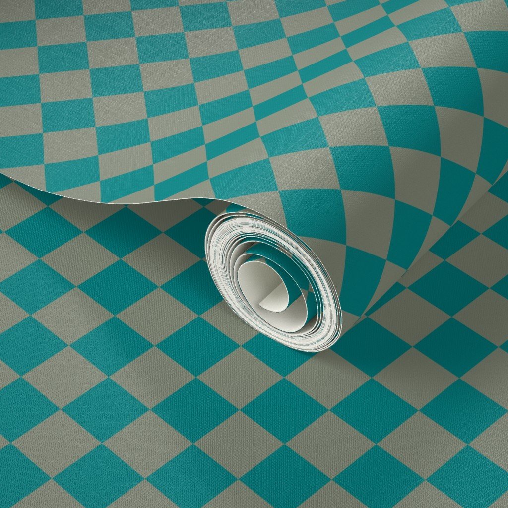 Classic Teal and Sage Green 1 Inch Diagonal Check Wallpaper teal check wallpaper