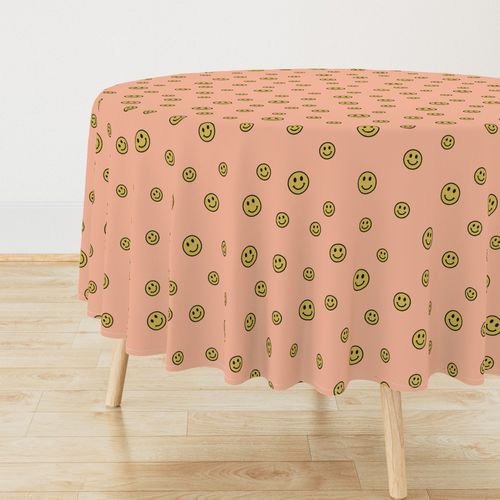 Retro Yellow Smiley Faces on Peach Interior Collection Decor Collection dopamine decor tablecloth design
