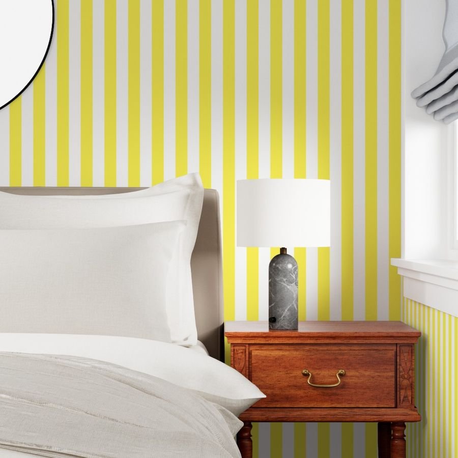 Lemon Yellow 2 inch Wide Cabana Stripes Wallpaper lemon yellow wallpaper