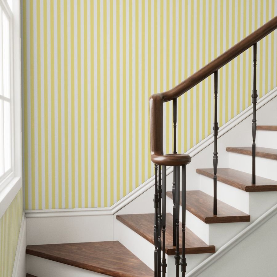 Buttermilk Yellow and White Wide Stripes Wallpaper butter yellow and white wallpaper