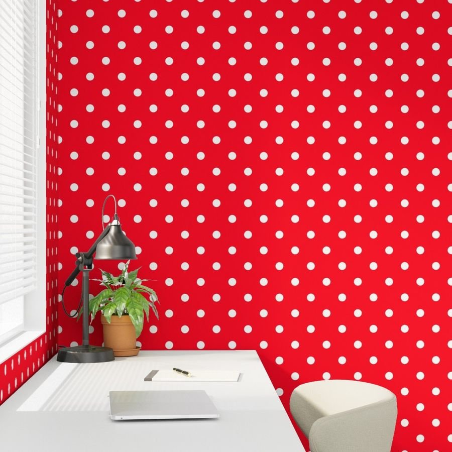 White Polkadots on Cherry Red Wallpaper cherry red and white wallpaper
